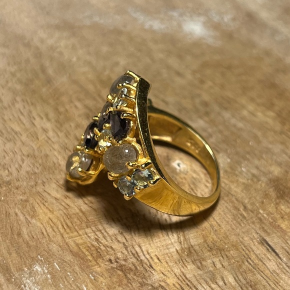 Gemstone Bypass Gold Vermeil Over Sterling Silver Ring - Picture 7 of 13